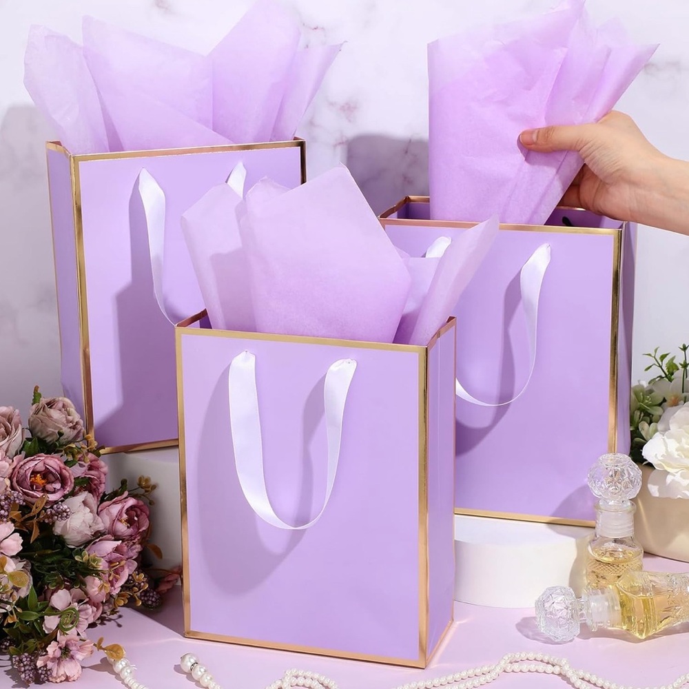 5 Pack Metallic Paper Gift Bags with Handle and Tissue 9 x 7 x 3.1
